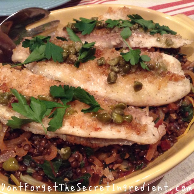 Tilapia and Moroccan-spiced Lentils And Rainbow chard
