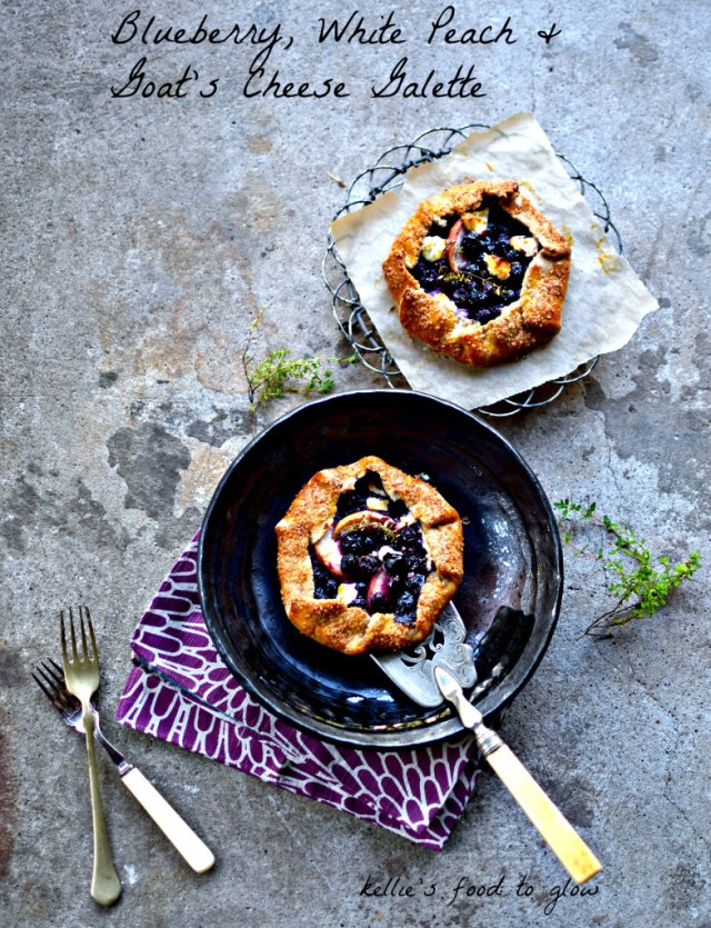 This easy to make, light as a feather spelt pie crust dough is the perfect beginner's baking recipe. Filled with blueberries, peaches and complementing goat's cheese make it sophisticated enough for company too. 